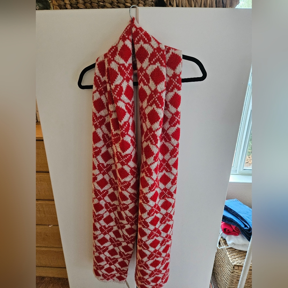 Free People Red and White Geometric Scarf